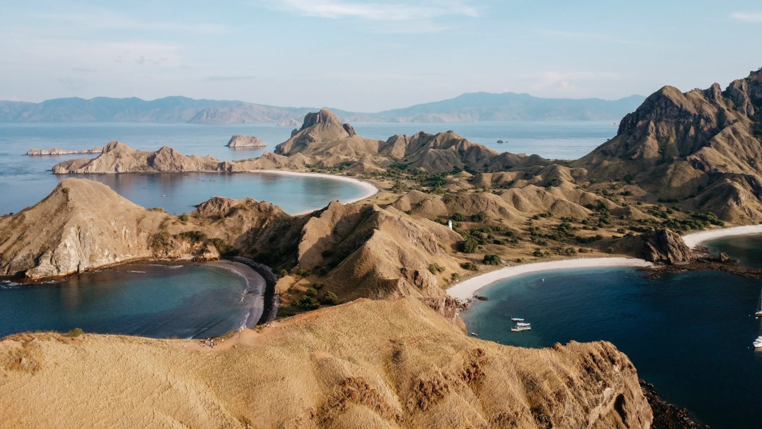 Aerial view of Komodo islands or calm sea scenery.
